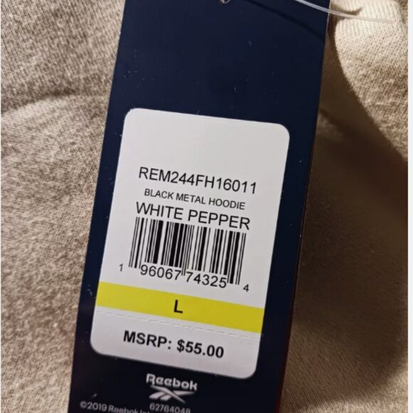 Reebok Hoodie Mens Size Large Beige Fleece Logo Long Sleeve Pullover Regular Fit - Picture 8 of 10